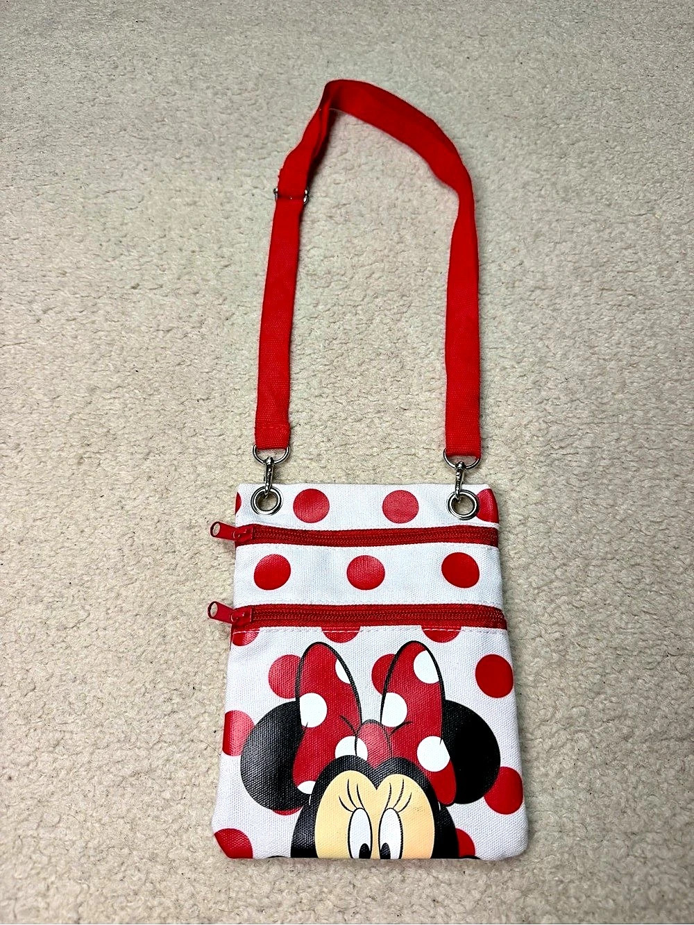 Disney Minnie Mouse Red Polka Dot Crossbody Purse 2-Zip Pockets